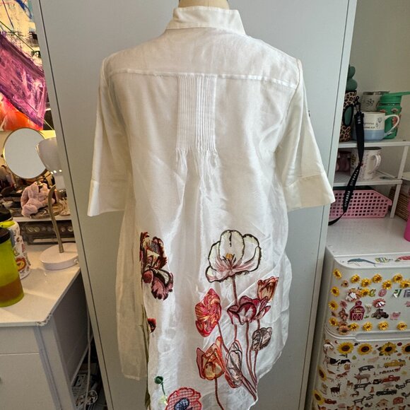 YOOX WHITE FLOWY BUTTON UP FLORAL MINI DRESS - Picture 9 of 16